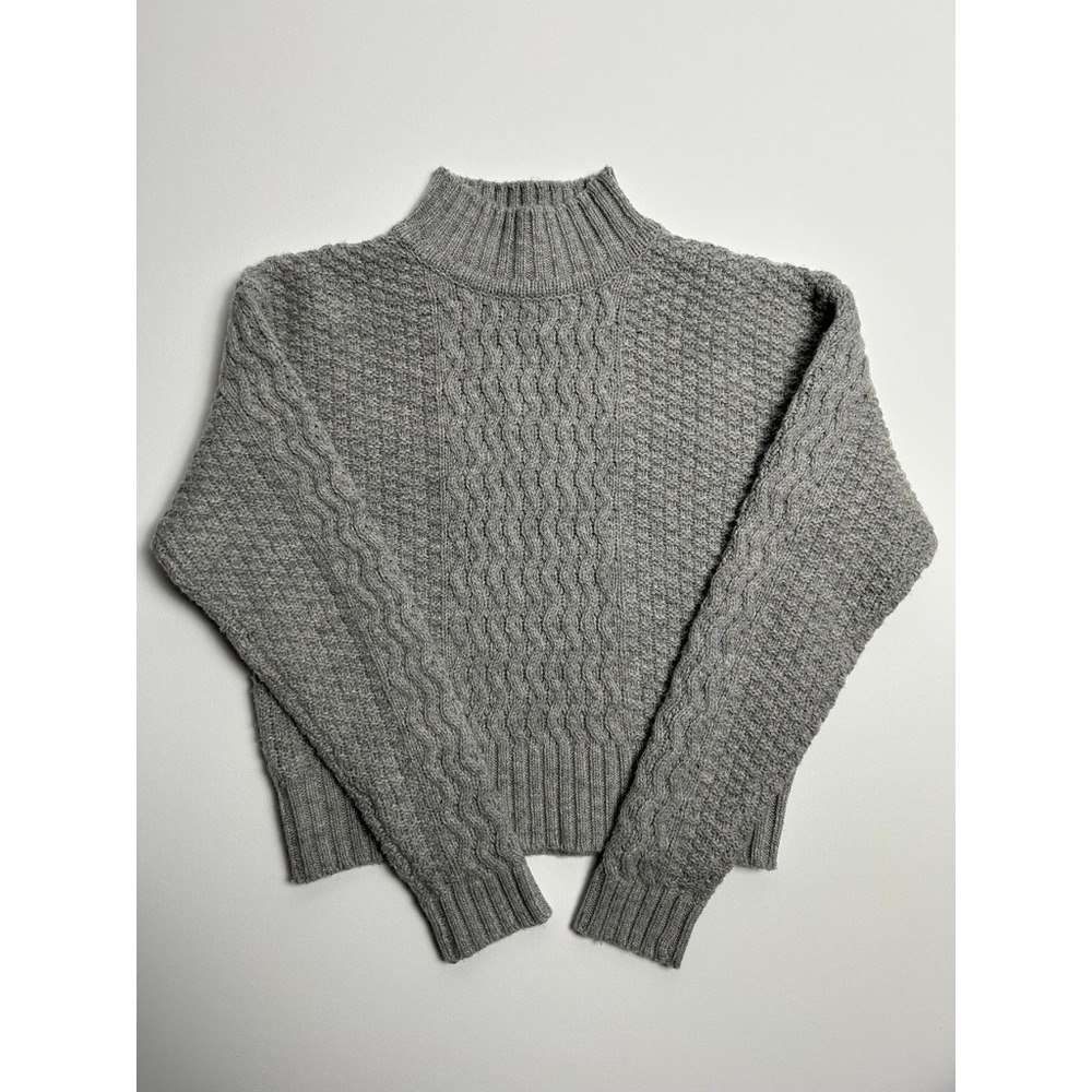 66 Degree North Women Wool Grey Cable Knit Mock Neck Sweater S Nordic Fisherman